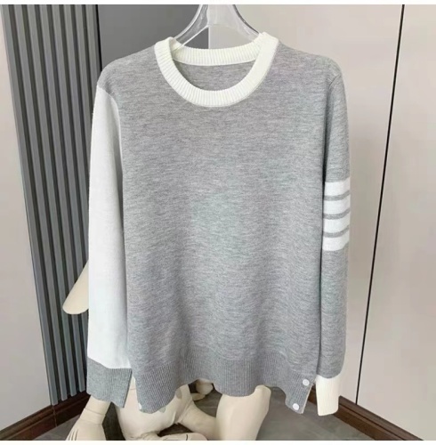 Korean version of the four-bar color-blocking knitted sweater sweater women's 2022 autumn college style pullover round neck loose sweater outer wear