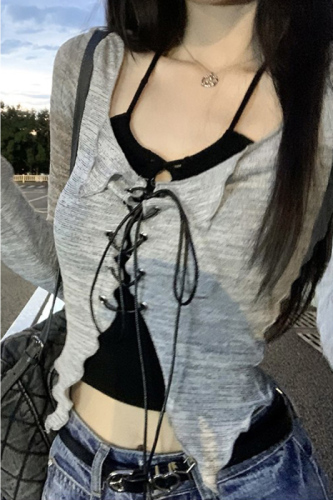 2toyoung spicy careful machine sling outside cardigan women's early autumn thin sweet and spicy design knitted top