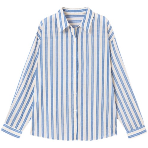 Personality retro loose long-sleeved thin blue and white striped shirt top women's niche design 2022 autumn new