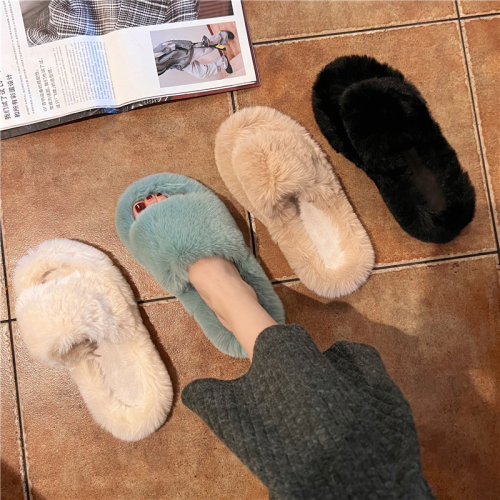 Real shot specials do not reduce autumn and winter new net infrared wear flat shoes slippers women's fashion wool shoes flat heel cotton shoes