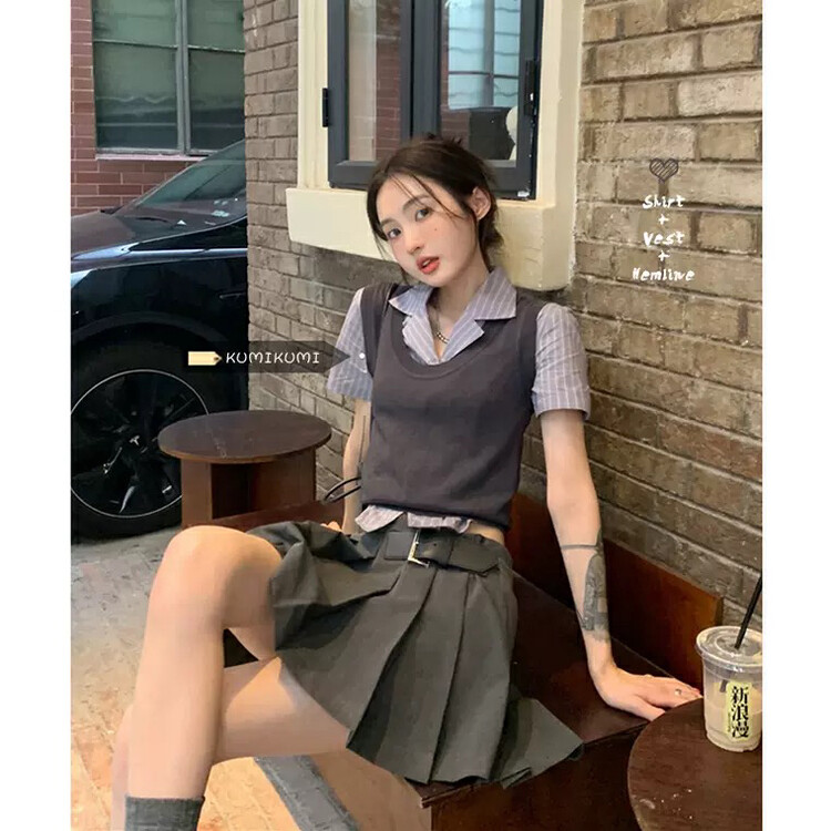New in early autumn! [L.L STUDIO] Retro college style high waist pleated skirt 77791# PCZ