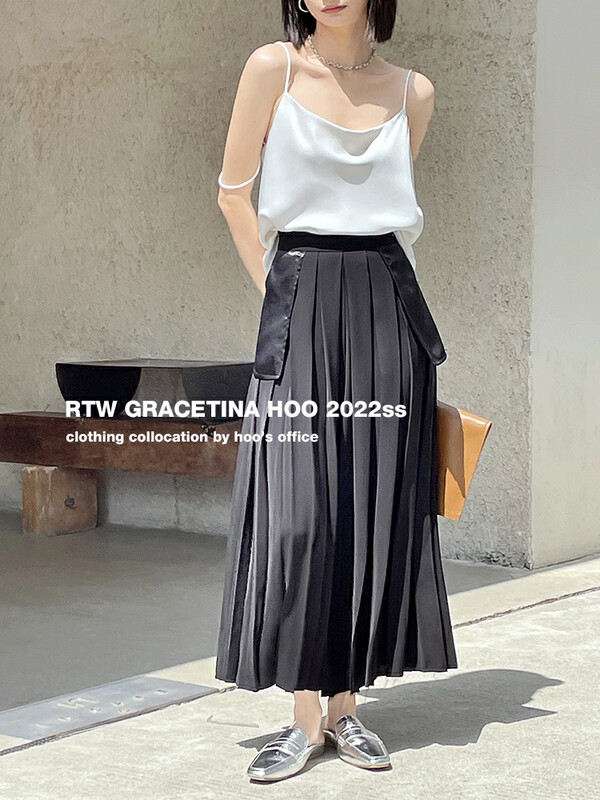 原價108.99! 【GRACETINA HOO】外車緞面口袋毛邊下擺裙褲前片壓褶顯瘦百搭K8255-2
