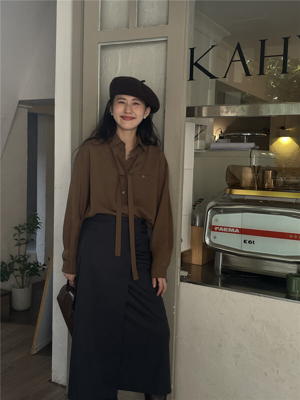 New in autumn! [TN] Commuter all-match solid color long-sleeved shirt 2222# CLS