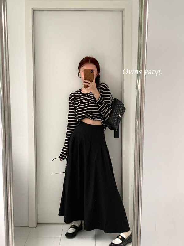 【OVINSYANG】Simple temperament A swing skirt 8935