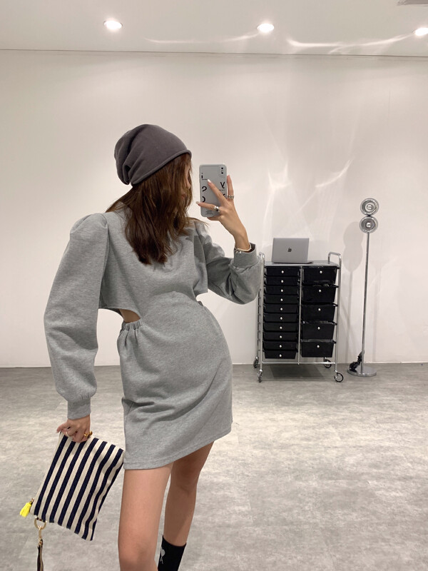 Original price 94.99! New in early autumn! [VANESSA] Design ripped waist polo collar sweater dress 6604# OZQ