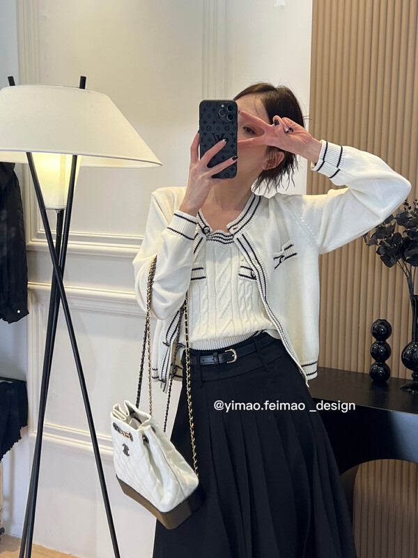 【FEI MAO】High-end cute stitching knitted sweater and vest two-piece suit Z-818# CQW