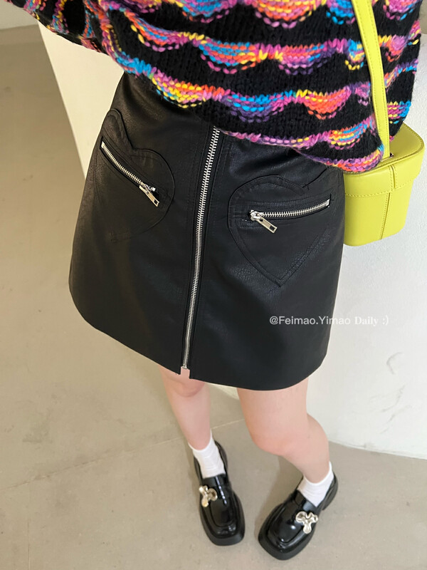 【FEI MAO】Love Fashion High Waist Pockets Thin All-match A-line Skirt Skirt Z-8583