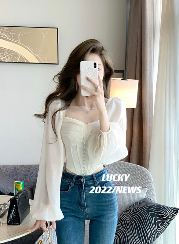 New in autumn! [LUCKY] lantern sleeve French design shirt 9426# ZXX