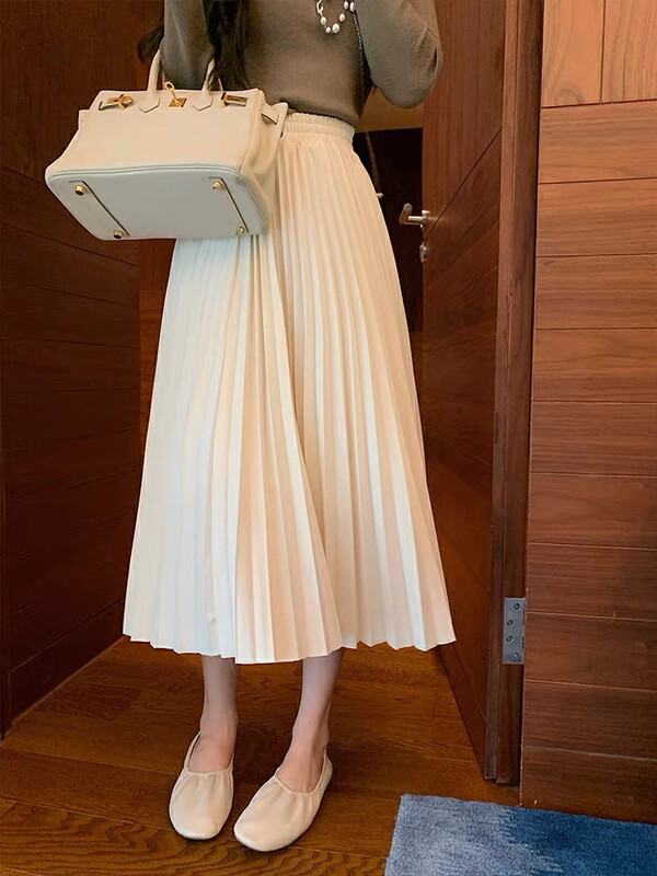 New in autumn! [SAVAGE] Solid color pleated loose high waist skirt E9826# WPL