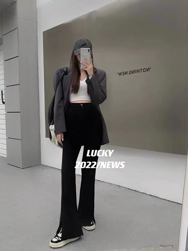 New in early autumn!【LUCKY】High waist, thin and high slit micro-bladed casual pants 1198# ZXX