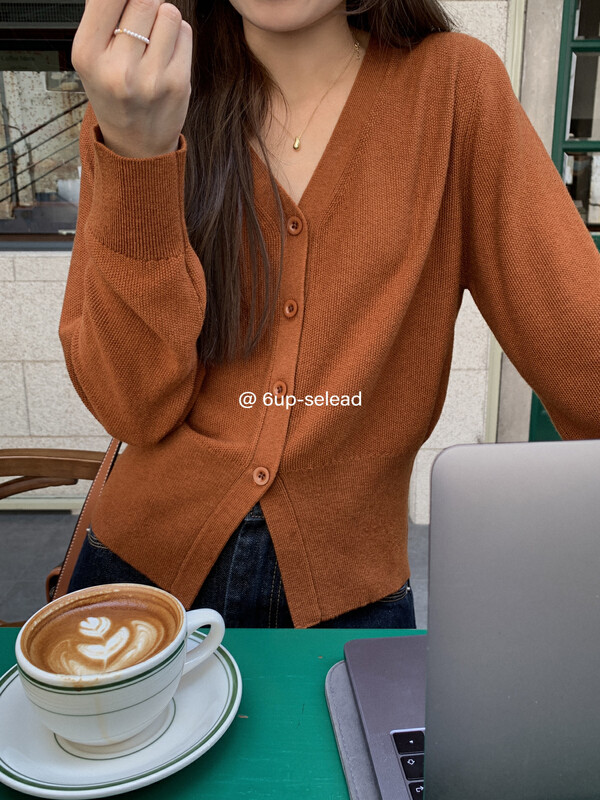 [6-UP] v-neck solid color loose breasted knitted cardigan short jacket 69028# CQW