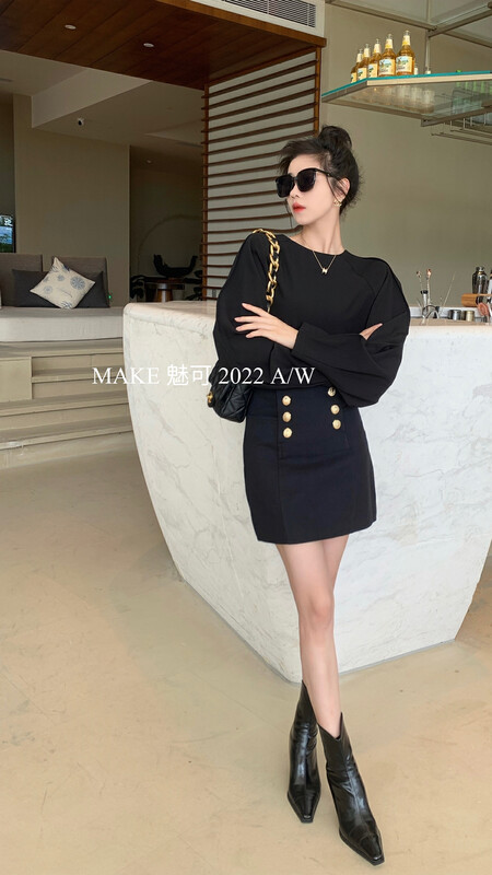 New in early autumn! [MAKE Charm] Premium Atmospheric Raglan Sleeve Solid Color Pleated Cuff Shirt 8943# OZQ