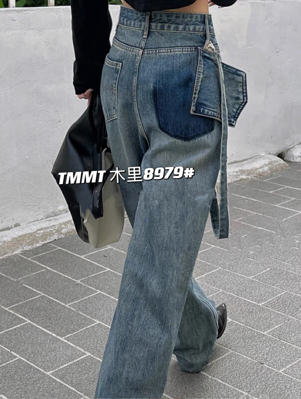 Autumn is new! [JIAJIATMMT Muli] Net red foreign style straight jeans (with waist rope) 9179# L
