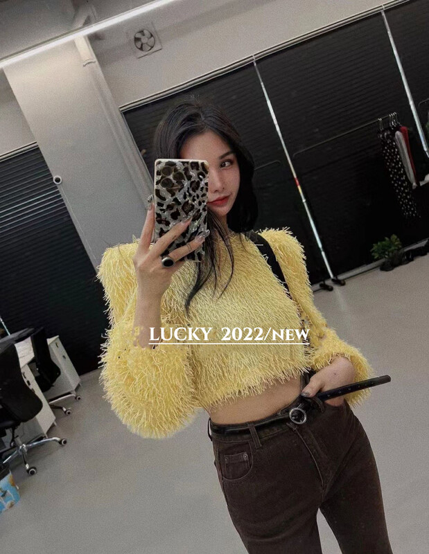 Autumn is new! [LUCKY] Korean high-grade solid color fur fringed shirt 9514# ZXX