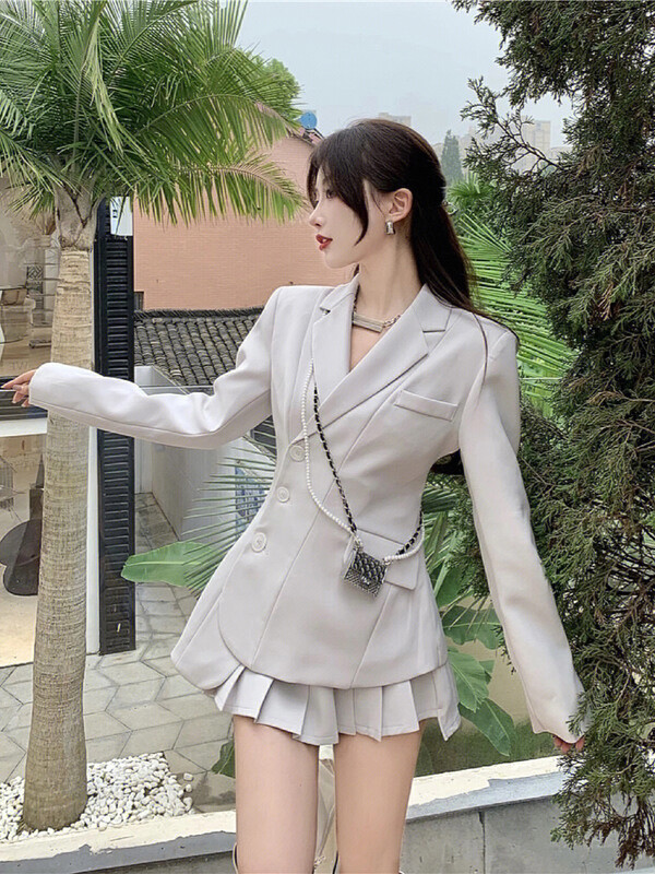【ALALA EMELIA】Nice Haute Couture Series Light Blue Suit Jacket Pleated Skirt Suit T2276