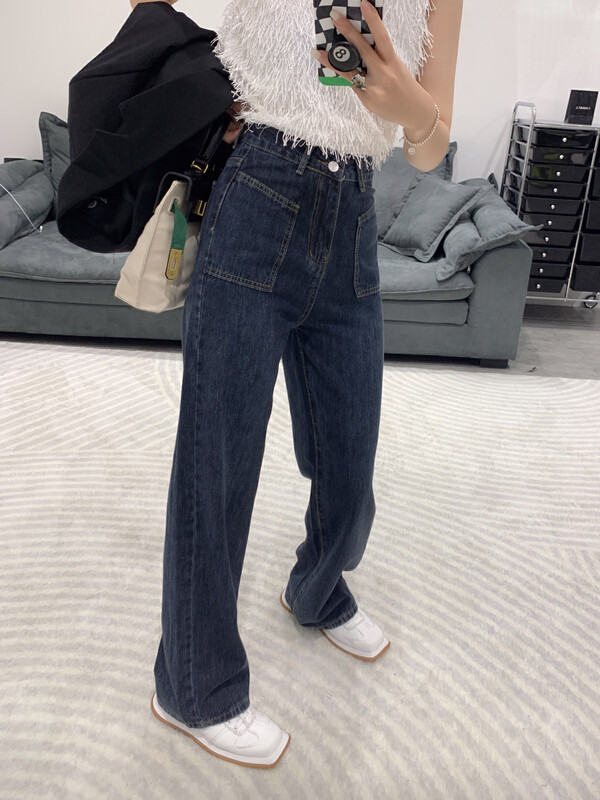 New in autumn! [VANESSA] Retro straight double pocket jeans 6680# OZQ