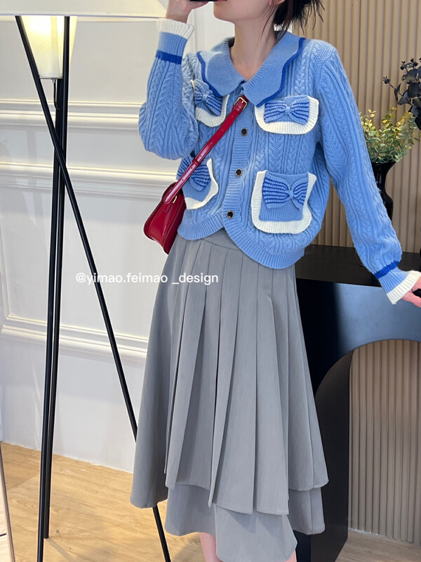 【FEI MAO】New Korean style doll collar long sleeve bow pocket loose warm sweater Z-3133# CQW