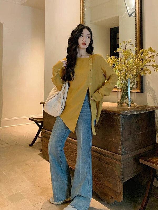 New in autumn! [SAVAGE] Simple solid color loose irregular shirt E9888# WPL