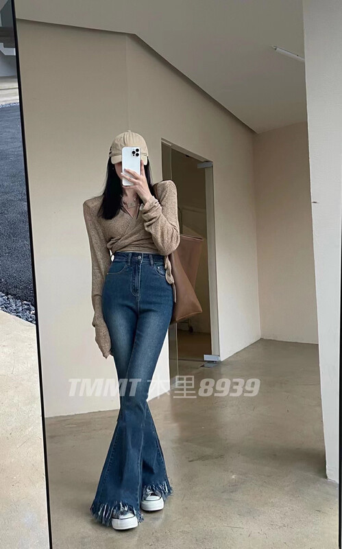 New in autumn! [JIAJIATMMT Muli] tassel micro-horn hip-lifting design niche jeans 8939# L
