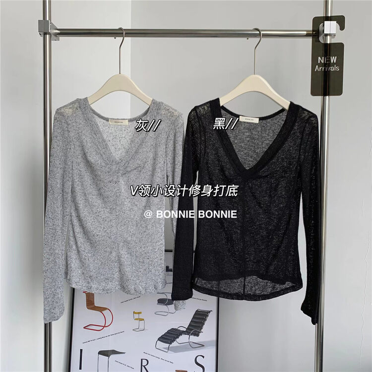 New in autumn! [BONNIE] V-neck slimming and versatile long-sleeved T-shirt 2523# XYJ