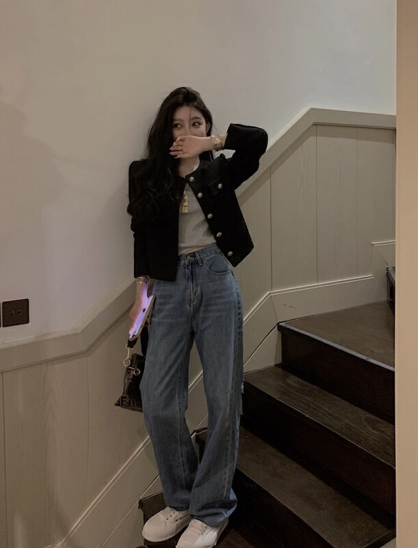 New in autumn!【SAVAGE】French retro high waist washed jeans E9855# WPL