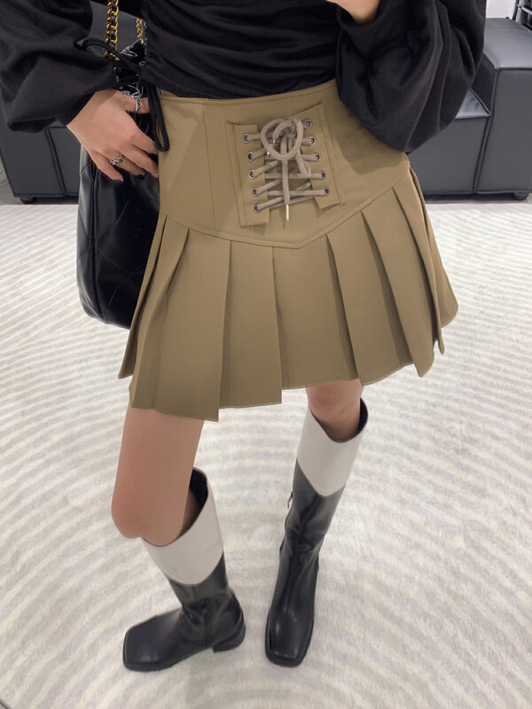 New in autumn!【VANESSA】Pleated skirt with mid-waist bandage design 6716# OZQ