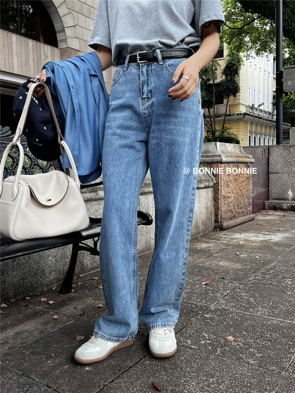 New in autumn!【BONNIE】High-waisted straight-leg wide-leg jeans 2532# XYJ