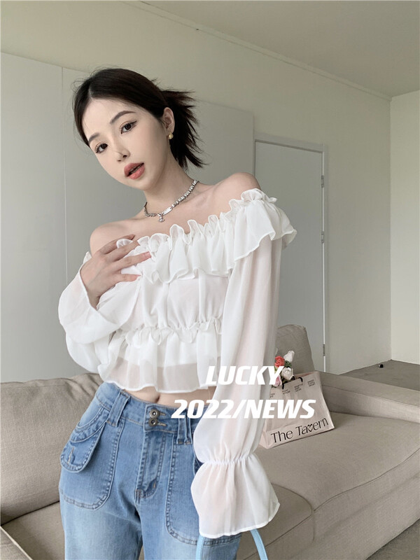 New in early autumn! [LUCKY] Sexy one-shoulder ruffled shirt 9376# ZXX