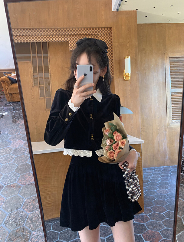 Autumn is new! [L.L STUDIO] retro sweet jacket + high waist solid color skirt suit 78072# PCZ