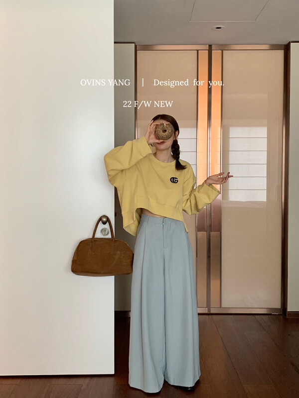 [OVINSYANG] Irregular hem long-sleeved pullover sweater sweater 8950