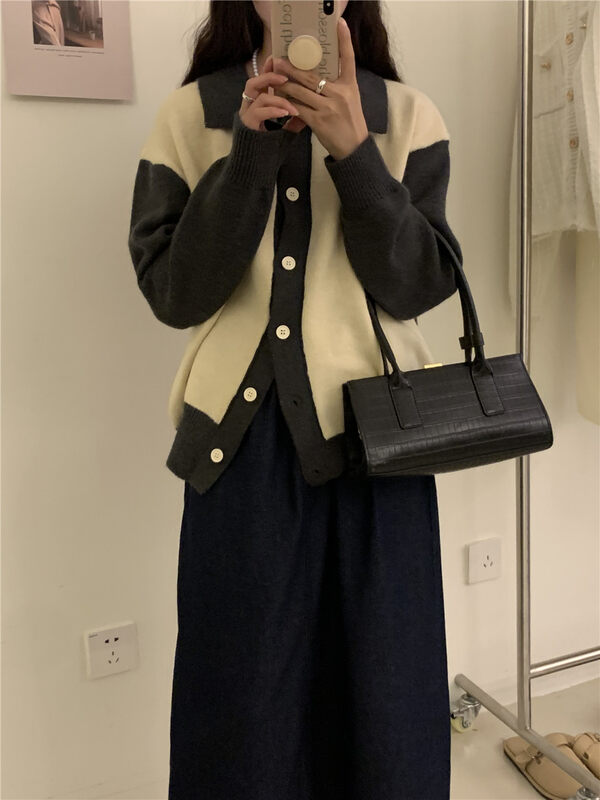 New in autumn!【ARE YOU】Single-breasted color-blocking comfortable short coat 279# L