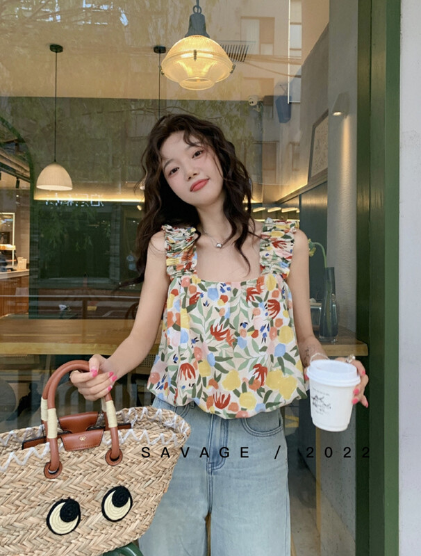 【SAVAGE】Korean sweet and spicy floral vest/sling E9021# WPL
