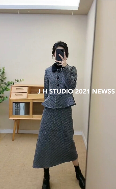 Autumn is new! [JH] New net red Xiaoxiang woolen short coat + woolen skirt suit 42820# PCZ