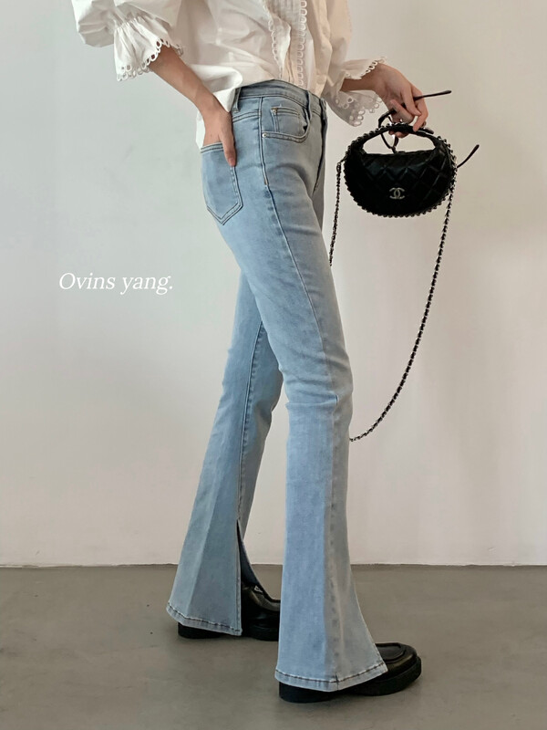【OVINSYANG】French skinny stretch denim flared jeans 8985