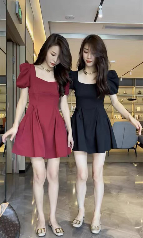 【L.L STUDIO】Sister Royal Square Neck Puff Sleeve Puff Dress 77522# PCZ