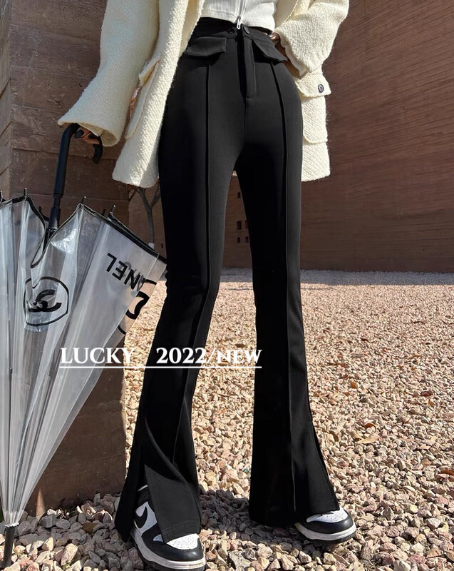 New in early autumn! [LUCKY] High waist and slim all-match slit casual pants 1205# ZXX