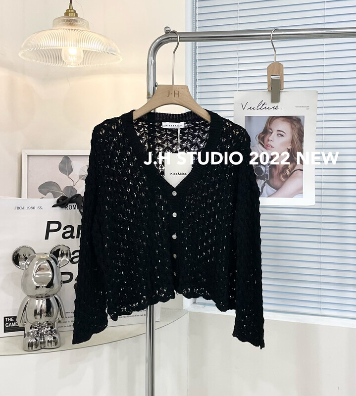 New in autumn! [JH] V-neck hollowed-out comfortable all-match knitted cardigan T110# PCZ