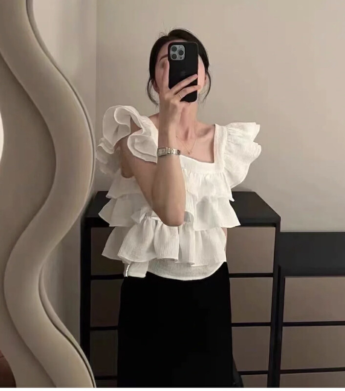 【L.L STUDIO】French Feifei Sleeve Square Neck Shirt 77539# PCZ