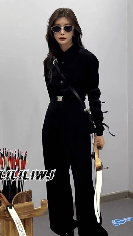 New in autumn! [JH] Net red tooling is thin and solid color jumpsuit (with belt) 42908# PCZ