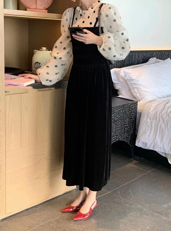Autumn is new! [JH] Internet celebrity fake two-piece contrast color dress 42797# PCZ