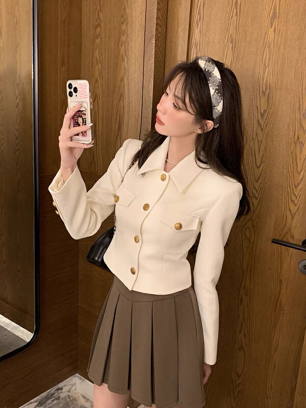 New in autumn!  【L.L STUDIO】Small Fragrance Jacket➕College Style High Waist Pleated Skirt Suit 78048# PCZ