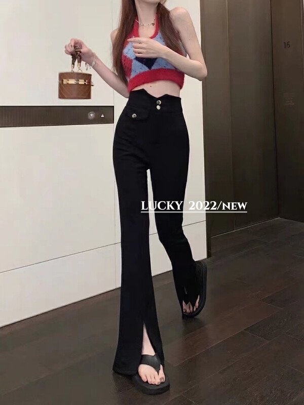 Autumn models are new!【LUCKY】High waist, slimming and high micro-bladed casual pants 1211# ZXX