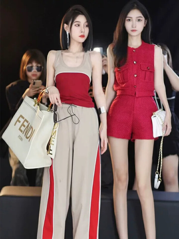 Autumn is new! [L.L STUDIO] Sweet and spicy style color matching vest + casual color matching wide-leg pants suit 77795# PCZ