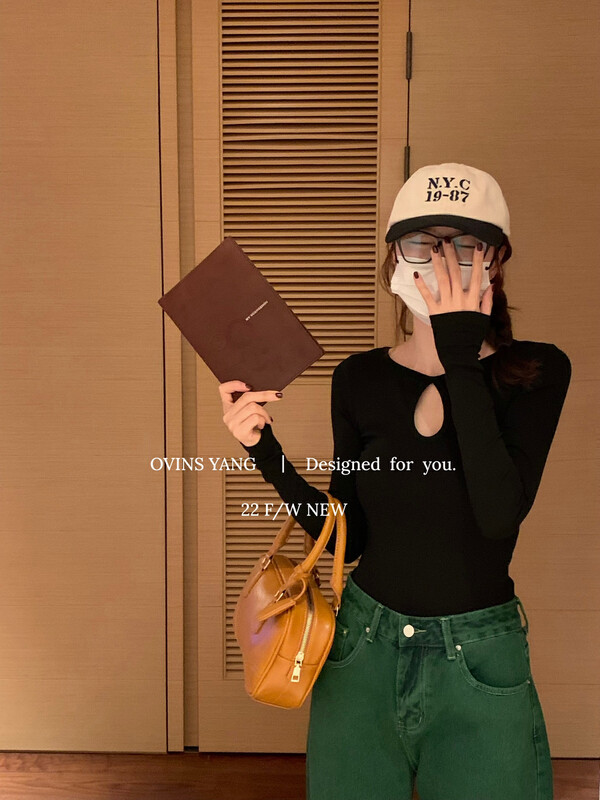 【OVINSYANG】Waterdrop shape long-sleeved tight-fitting T long-sleeved T-shirt 8925