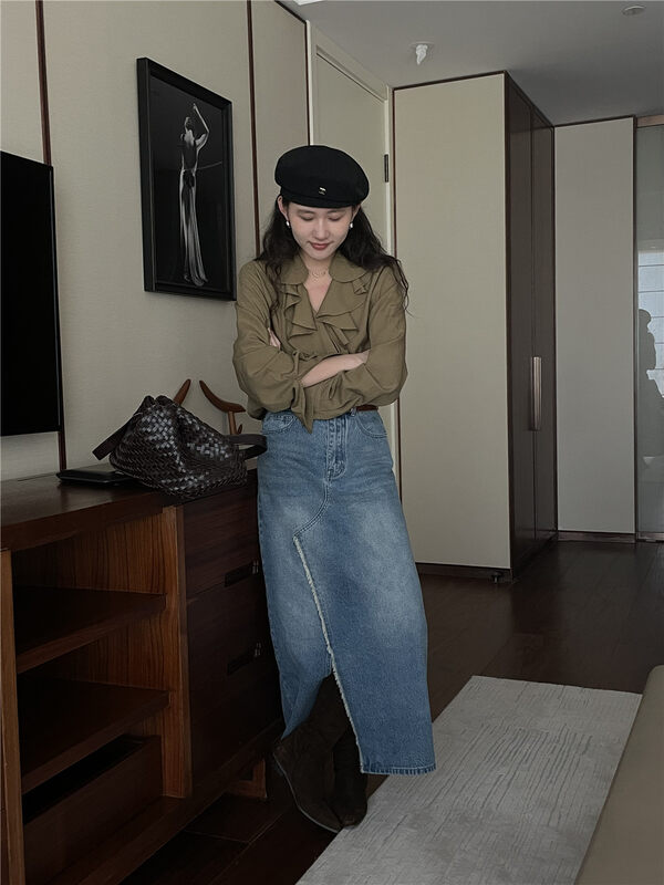 New in early autumn! [TN] Korean irregular all-match denim skirt 5008# CLS