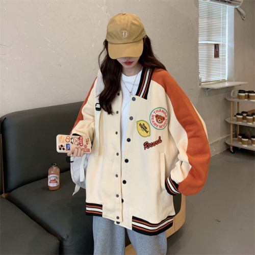 Cotton Korean version loose all-match color-blocking baseball uniform jacket jacket top