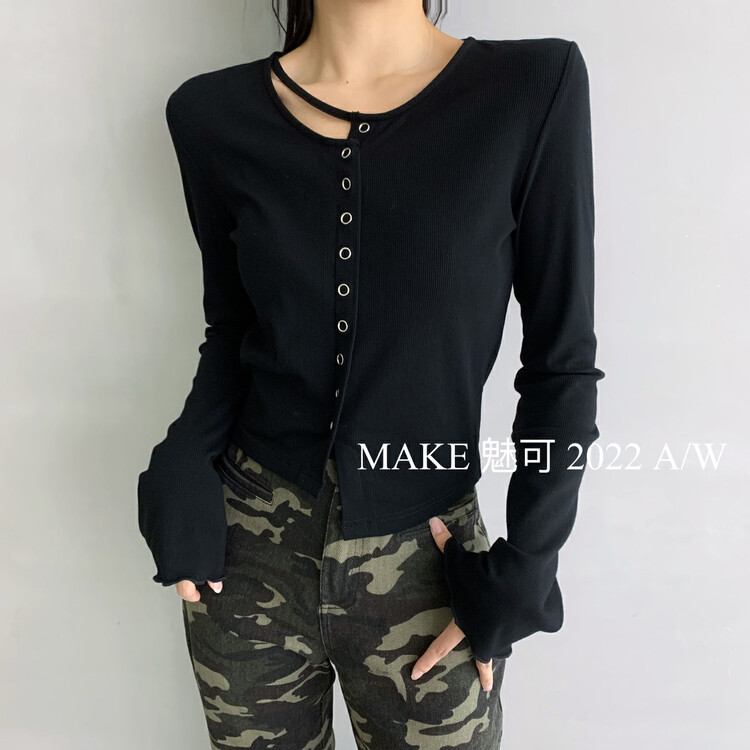 Autumn models are new! [MAKE charm] high-level atmospheric slash hollow irregular small shirt 50273# OZQ