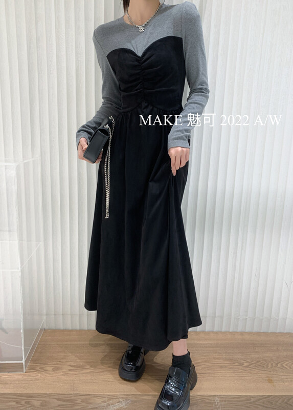 Autumn is new!【MAKE】Korean stitching design suede dress 8966# OZQ