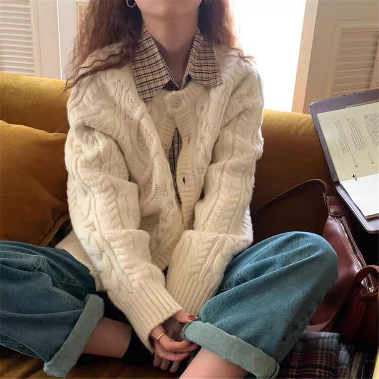 New in autumn!【ARE YOU】Round Neck Single Breasted Comfortable Warm Sweater 278# L