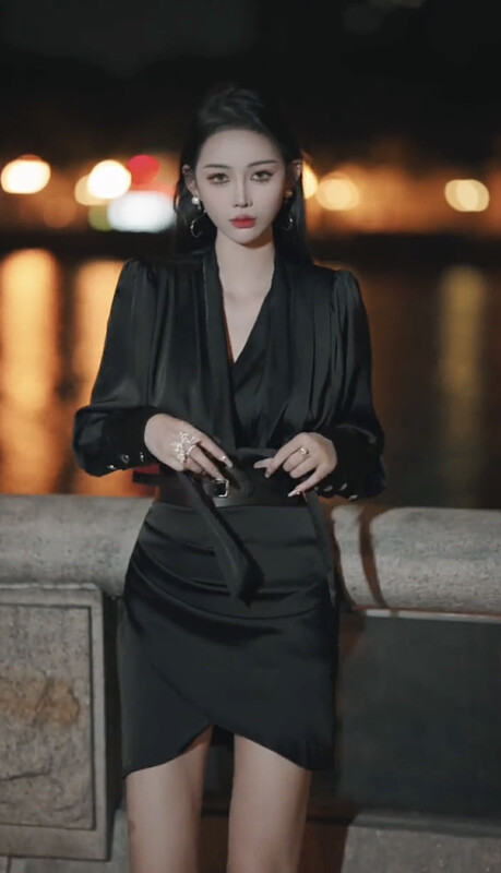 Autumn is new! [JH] Net red pleated Xiaoxiang dress (with belt, tie) 42916# PCZ